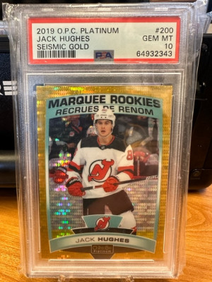 Jack Hughes Seismic Gold Rookie PSA 10 front